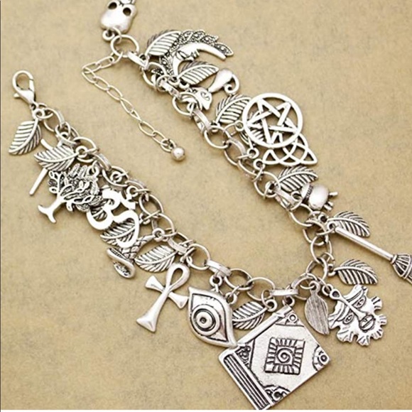 Lucky Charms Bangle Bracelet Cross Moon Face tarot - Picture 1 of 3